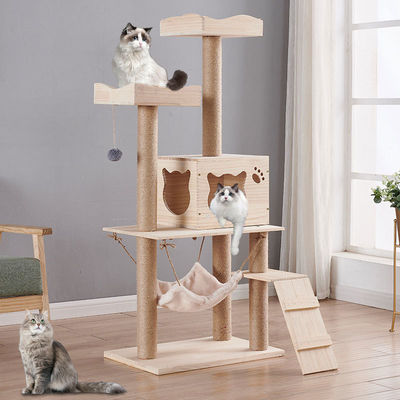 kaufen OEM Holz Katze Klettern Baumhaus Multifunktion Katze Kratzer Turm Online-Herstellung
