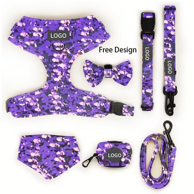 Custom Print Pattern Designer Weich gepolsterter Hunde-Gurt Set mit verstellbarem Weste Kragenleine und Bogen Bandana in verschiedenen Farben