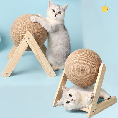 Holz-Katzen-Kratzball-Spielzeug Sisal-Seil-Ball-Board-Knickfuss-Spielzeug für Katzen und Haustiere