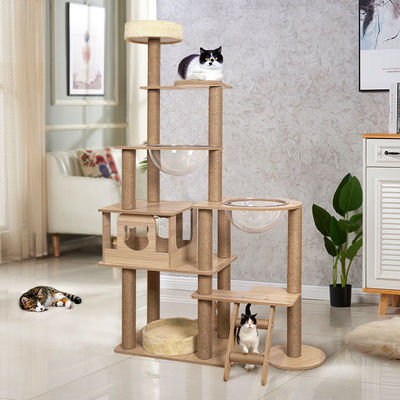 Katzenaktivspiel Spielzeug Mehrstöckiges Hochhaus Katzenaktivitätsbaum mit Sisal-Kratzpfosten Holzaktivität Katzen-Spielhaus