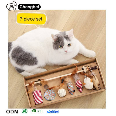 Katzen-Teaser-Spielzeug für Katzen Interaktives Set Holzgeschenk 7 Stück Katzen-Teaser-Stab für Katzen
